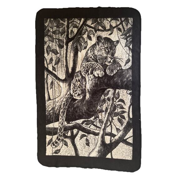 Vintage San Marcos Blanket Rare Leopard Reversible 58x87in Neutral Cream Brown - Picture 3 of 14